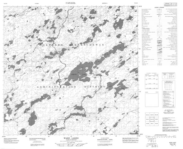 Ward Lakes Topographic Paper Map 074I10 at 1:50,000 scale