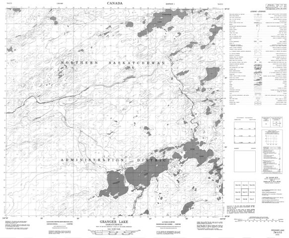 Granger Lake Topographic Paper Map 074I11 at 1:50,000 scale