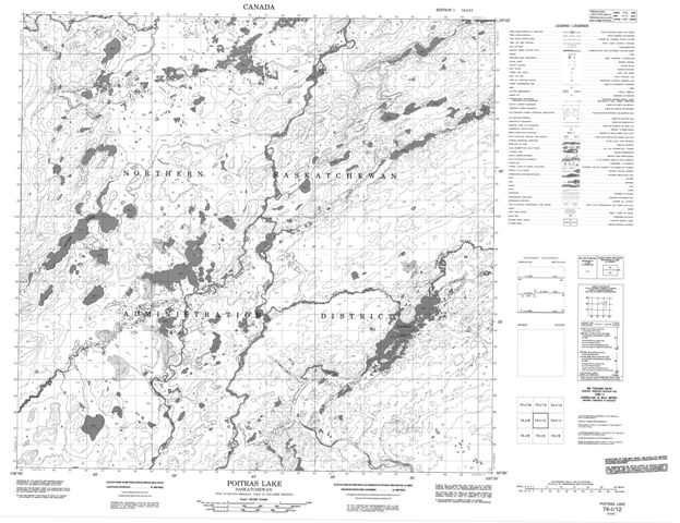Poitras Lake Topographic Paper Map 074I12 at 1:50,000 scale