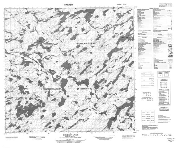 Kosdaw Lake Topographic Paper Map 074I16 at 1:50,000 scale