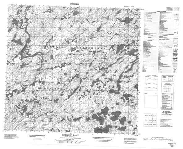Bernard Lake Topographic Paper Map 074J03 at 1:50,000 scale