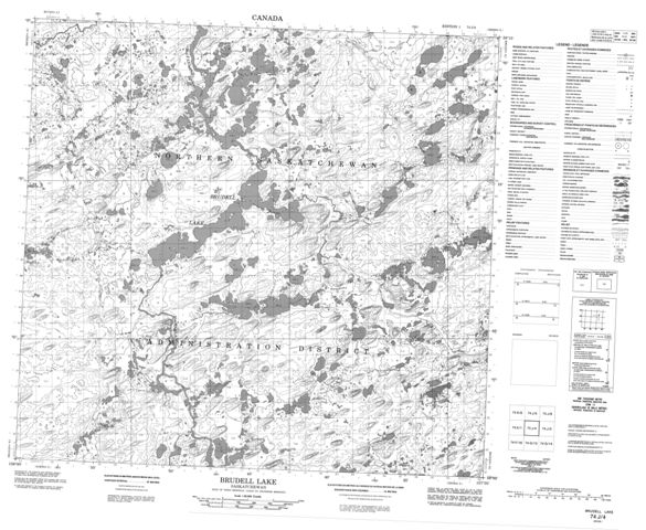Brudell Lake Topographic Paper Map 074J04 at 1:50,000 scale