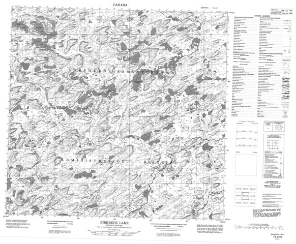 Birkbeck Lake Topographic Paper Map 074J10 at 1:50,000 scale