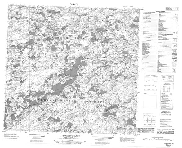 Livingstone Lake Topographic Paper Map 074J11 at 1:50,000 scale