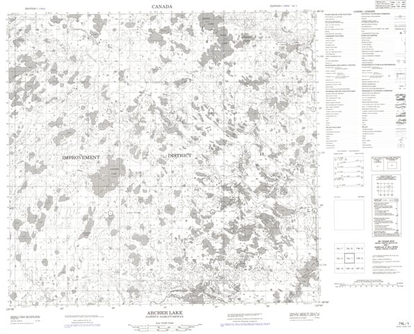 Archer Lake Topographic Paper Map 074L01 at 1:50,000 scale