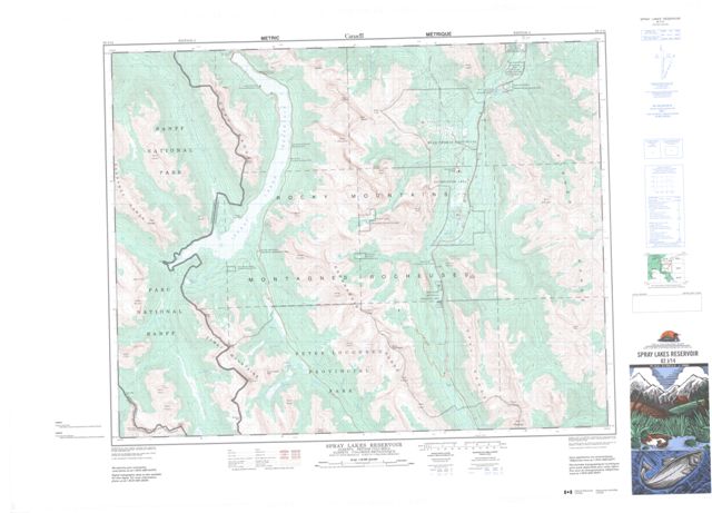 Spray Lakes Reservoir Topographic Paper Map 082J14 at 1:50,000 scale
