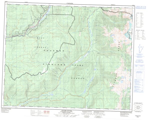 Adams River Topographic Paper Map 082M11 at 1:50,000 scale