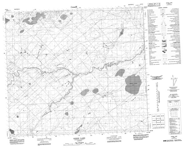 Godin Lake Topographic Paper Map 084B01 at 1:50,000 scale
