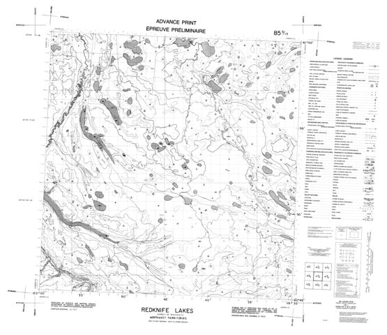 Redknife Lakes Topographic Paper Map 085D13 at 1:50,000 scale