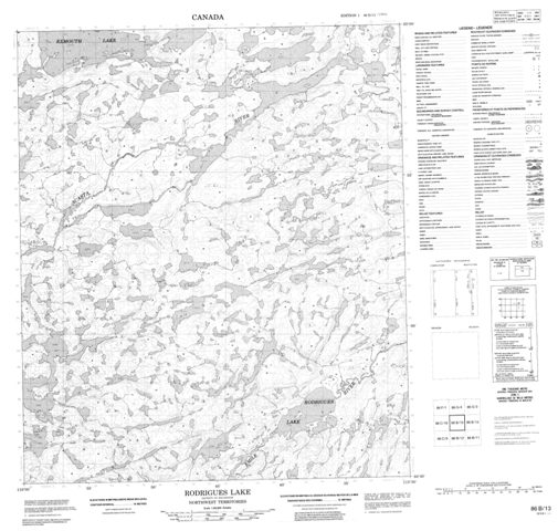 Rodrigues Lake Topographic Paper Map 086B13 at 1:50,000 scale