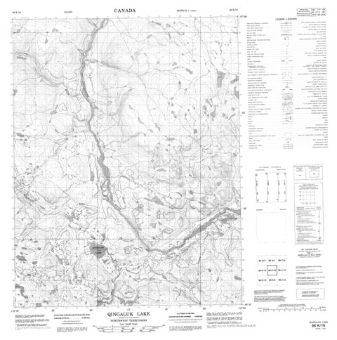 Qingaluk Lake Topographic Paper Map 086K16 at 1:50,000 scale
