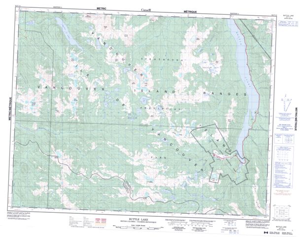 Buttle Lake Topographic Paper Map 092F12 at 1:50,000 scale