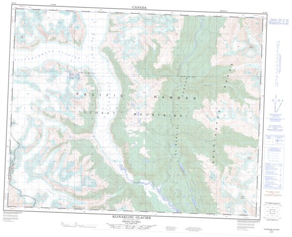 Klinaklini Glacier Topographic Paper Map 092N05 at 1:50,000 scale