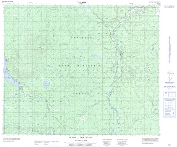 Bobtail Mountain Topographic Paper Map 093G11 at 1:50,000 scale
