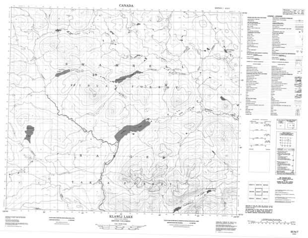 Klawli Lake Topographic Paper Map 093N07 at 1:50,000 scale