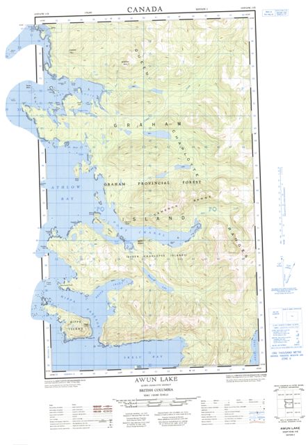 Awun Lake Topographic Paper Map 103F10W at 1:50,000 scale