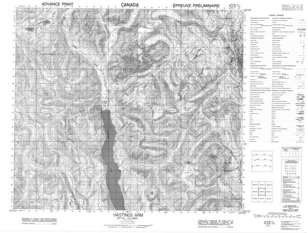 Hastings Arm Topographic Paper Map 103P12 at 1:50,000 scale