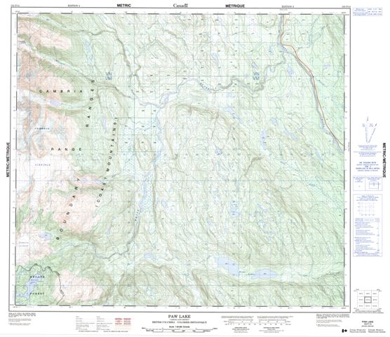 Paw Lake Topographic Paper Map 103P14 at 1:50,000 scale