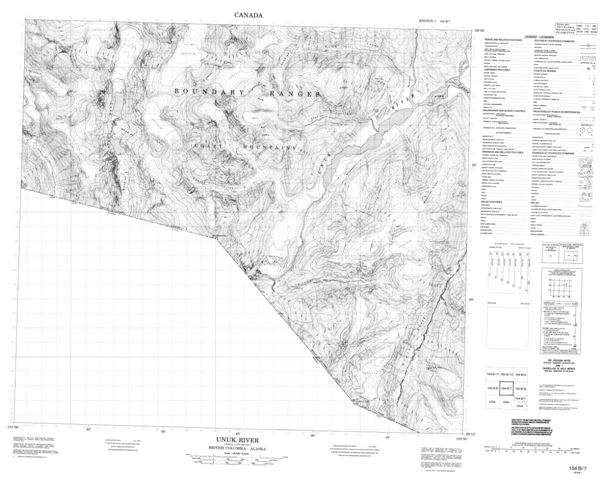 Unuk River Topographic Paper Map 104B07 at 1:50,000 scale