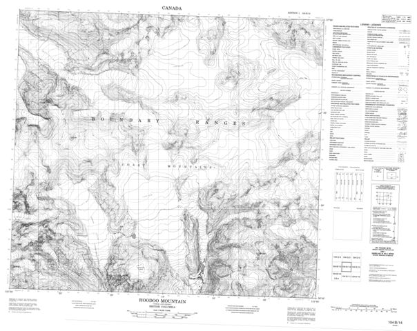Hoodoo Mountain Topographic Paper Map 104B14 at 1:50,000 scale
