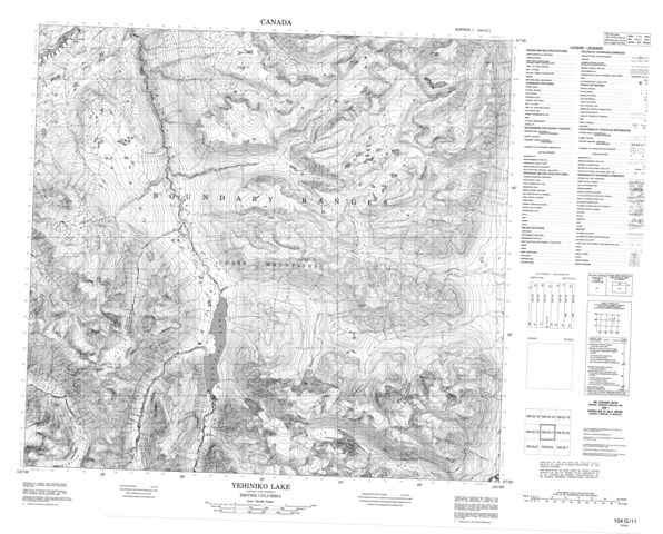 Yehiniko Lake Topographic Paper Map 104G11 at 1:50,000 scale