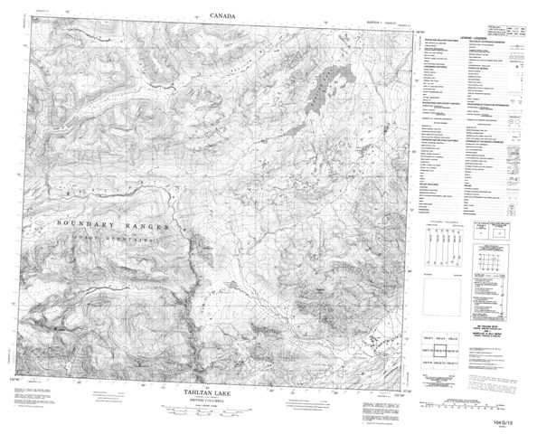 Tahltan Lake Topographic Paper Map 104G13 at 1:50,000 scale