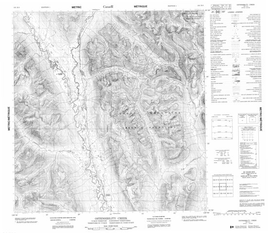 Ostensibility Creek Topographic Paper Map 105H09 at 1:50,000 scale