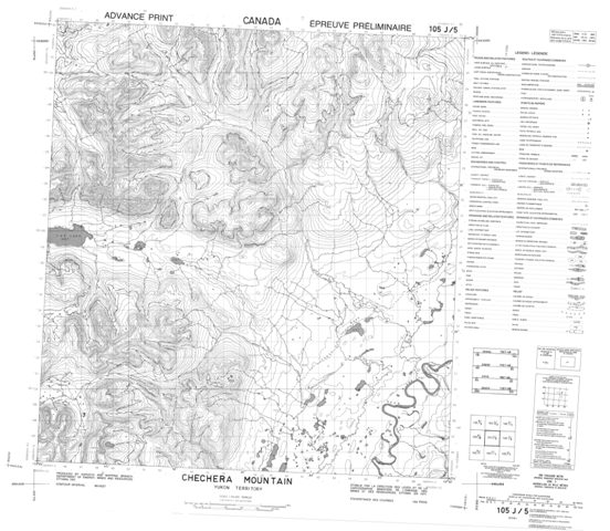 Chechera Mountain Topographic Paper Map 105J05 at 1:50,000 scale
