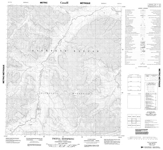 Twitya Hotspring Topographic Paper Map 105P13 at 1:50,000 scale