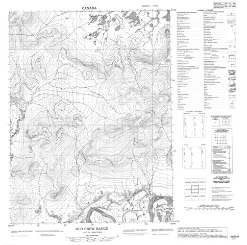 Old Crow Range Topographic Paper Map 116N09 at 1:50,000 scale
