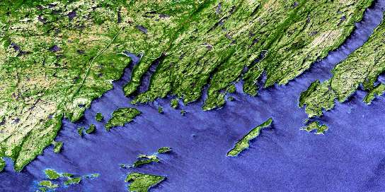 Baine Harbour Satellite Map 001M07 at 1:50,000 scale - National Topographic System of Canada (NTS) - Orthophoto