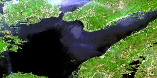 Grand Narrows Satellite Map 011F15 at 1:50,000 scale - National Topographic System of Canada (NTS) - Orthophoto