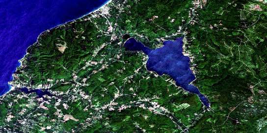 Lake Ainslie Satellite Map 011K03 at 1:50,000 scale - National Topographic System of Canada (NTS) - Orthophoto