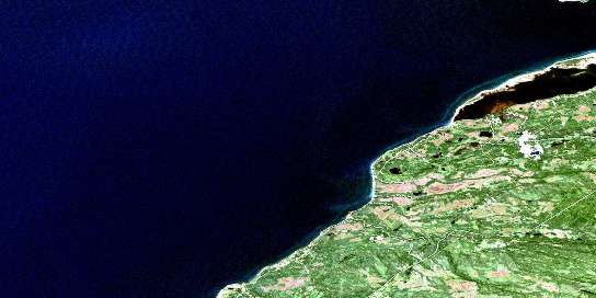 Flat Bay Satellite Map 012B07 at 1:50,000 scale - National Topographic System of Canada (NTS) - Orthophoto