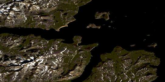 Seven Islands Bay Satellite Map 014M05 at 1:50,000 scale - National Topographic System of Canada (NTS) - Orthophoto