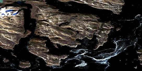 Exaluin Fiord Satellite Map 016E10 at 1:50,000 scale - National Topographic System of Canada (NTS) - Orthophoto