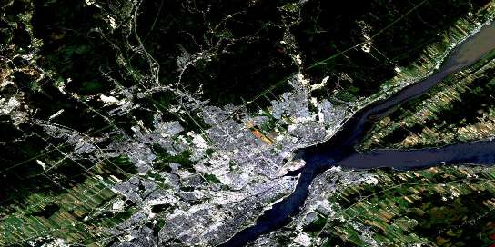 Quebec Satellite Map 021L14 at 1:50,000 scale - National Topographic System of Canada (NTS) - Orthophoto