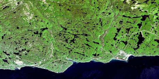 Godbout Satellite Map 022G05 at 1:50,000 scale - National Topographic System of Canada (NTS) - Orthophoto