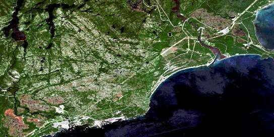 Clarke City Satellite Map 022J02 at 1:50,000 scale - National Topographic System of Canada (NTS) - Orthophoto