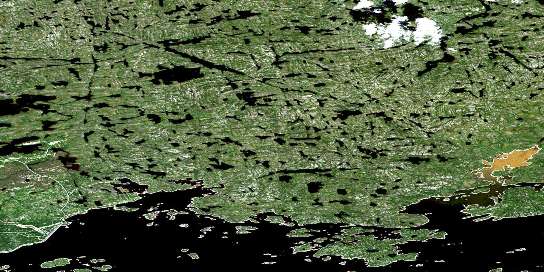Lac Brehan Satellite Map 033F14 at 1:50,000 scale - National Topographic System of Canada (NTS) - Orthophoto