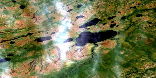 Pledger Lake Satellite Map 042J13 at 1:50,000 scale - National Topographic System of Canada (NTS) - Orthophoto