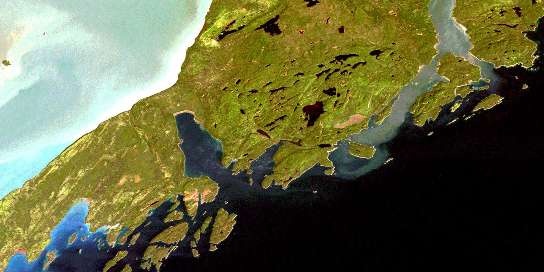 Shesheeb Bay Satellite Map 052A09 at 1:50,000 scale - National Topographic System of Canada (NTS) - Orthophoto