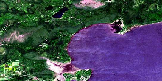 Buffalo Bay Satellite Map 052E03 at 1:50,000 scale - National Topographic System of Canada (NTS) - Orthophoto