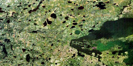 Kistigan Lake Satellite Map 053K10 at 1:50,000 scale - National Topographic System of Canada (NTS) - Orthophoto