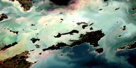 Kokookuhoo Island Satellite Map 063F08 at 1:50,000 scale - National Topographic System of Canada (NTS) - Orthophoto