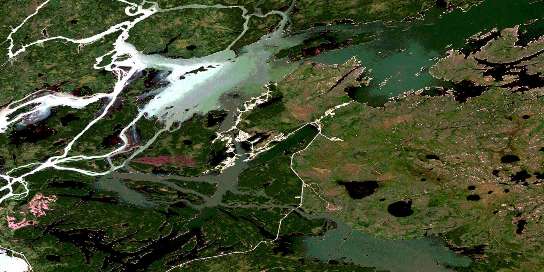 Cross Lake Satellite Map 063I12 at 1:50,000 scale - National Topographic System of Canada (NTS) - Orthophoto