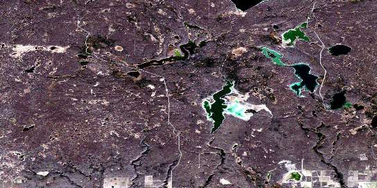 Bronson Lake Satellite Map 073F13 at 1:50,000 scale - National Topographic System of Canada (NTS) - Orthophoto