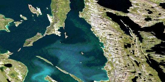 Quadyuk Island Satellite Map 076J13 at 1:50,000 scale - National Topographic System of Canada (NTS) - Orthophoto