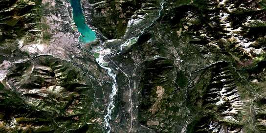 Canal Flats Satellite Map 082J04 at 1:50,000 scale - National Topographic System of Canada (NTS) - Orthophoto