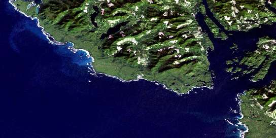 Nootka Satellite Map 092E10 at 1:50,000 scale - National Topographic System of Canada (NTS) - Orthophoto
